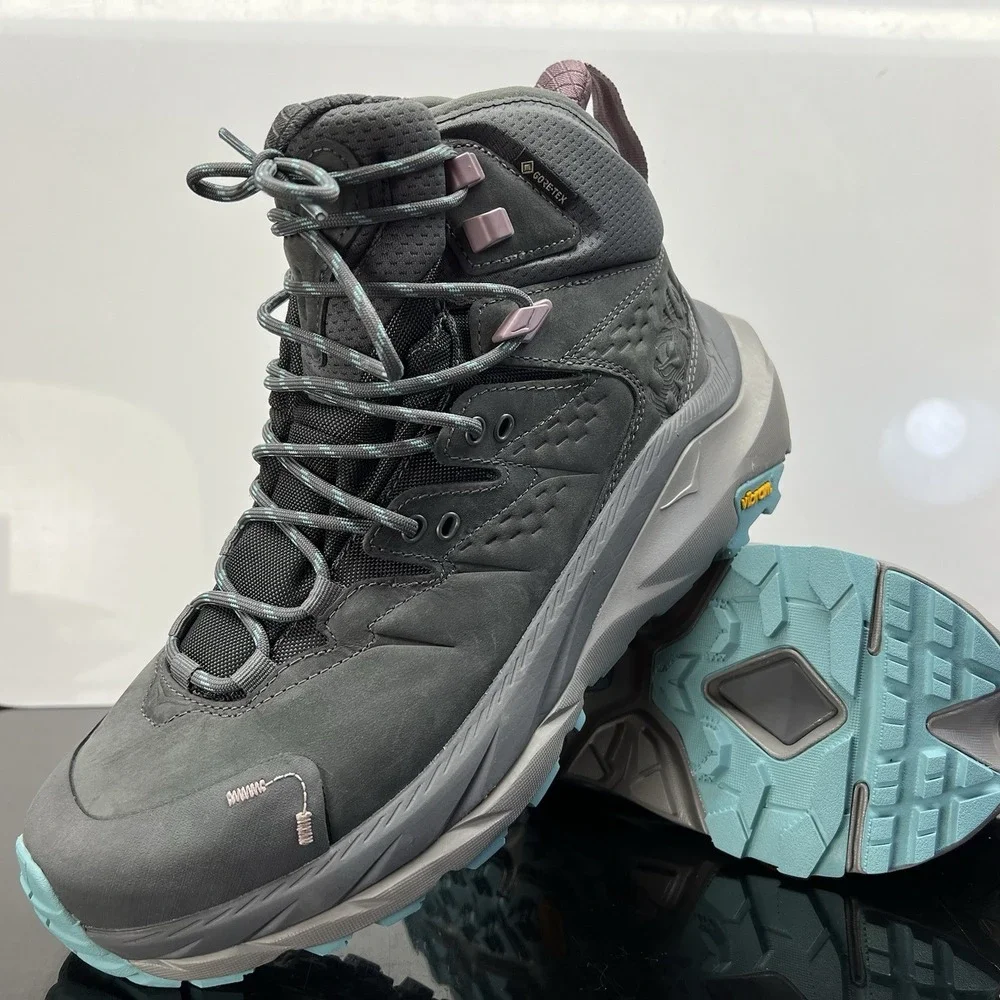 Hoka One One Kaha 2 GTX Womens Athletic Outdoor Hiking Boots Size 9 B Gray Blue